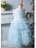 Ice Blue Ruffled Tulle Flower Girl Dress